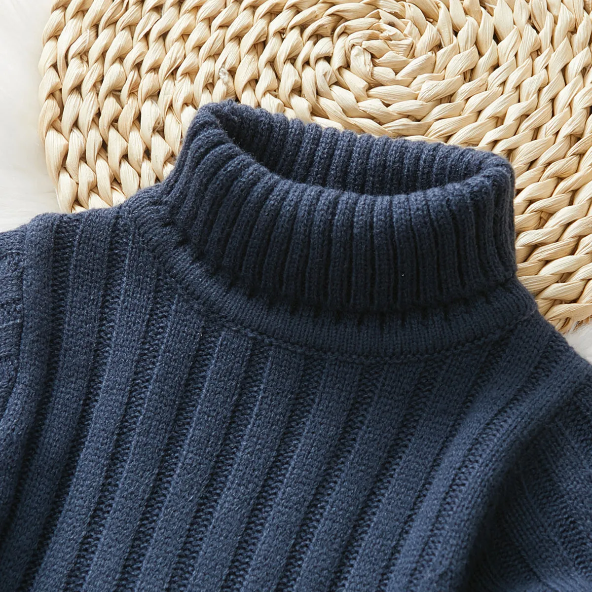 Toddler Girl/Boy Turtleneck Ribbed Knit Sweater