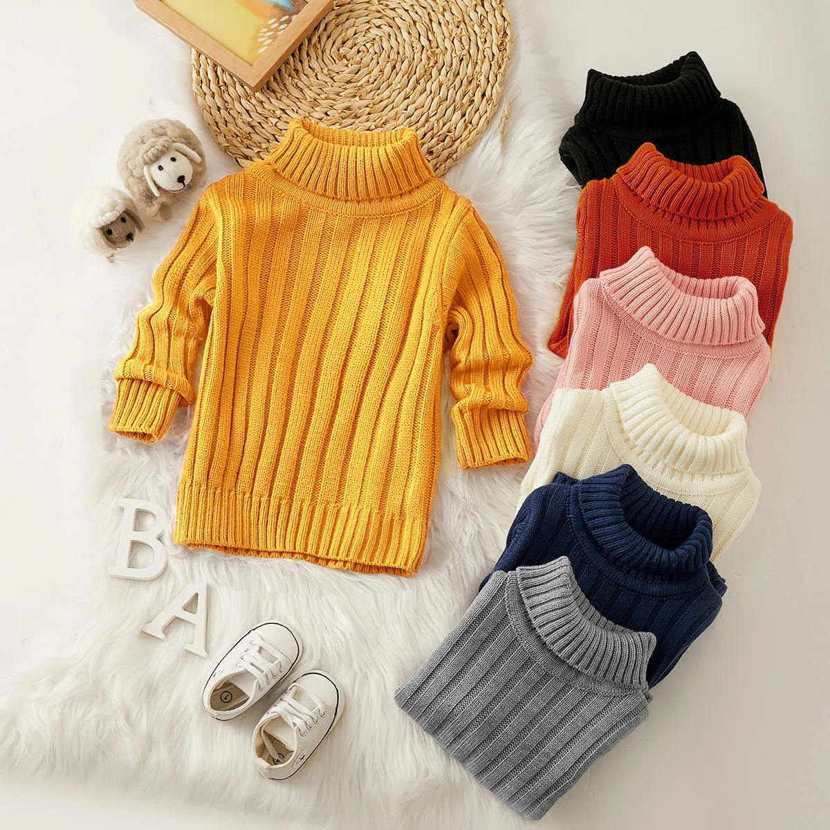 Toddler Girl/Boy Turtleneck Ribbed Knit Sweater