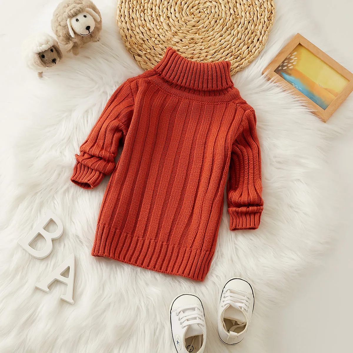 Toddler Girl/Boy Turtleneck Ribbed Knit Sweater
