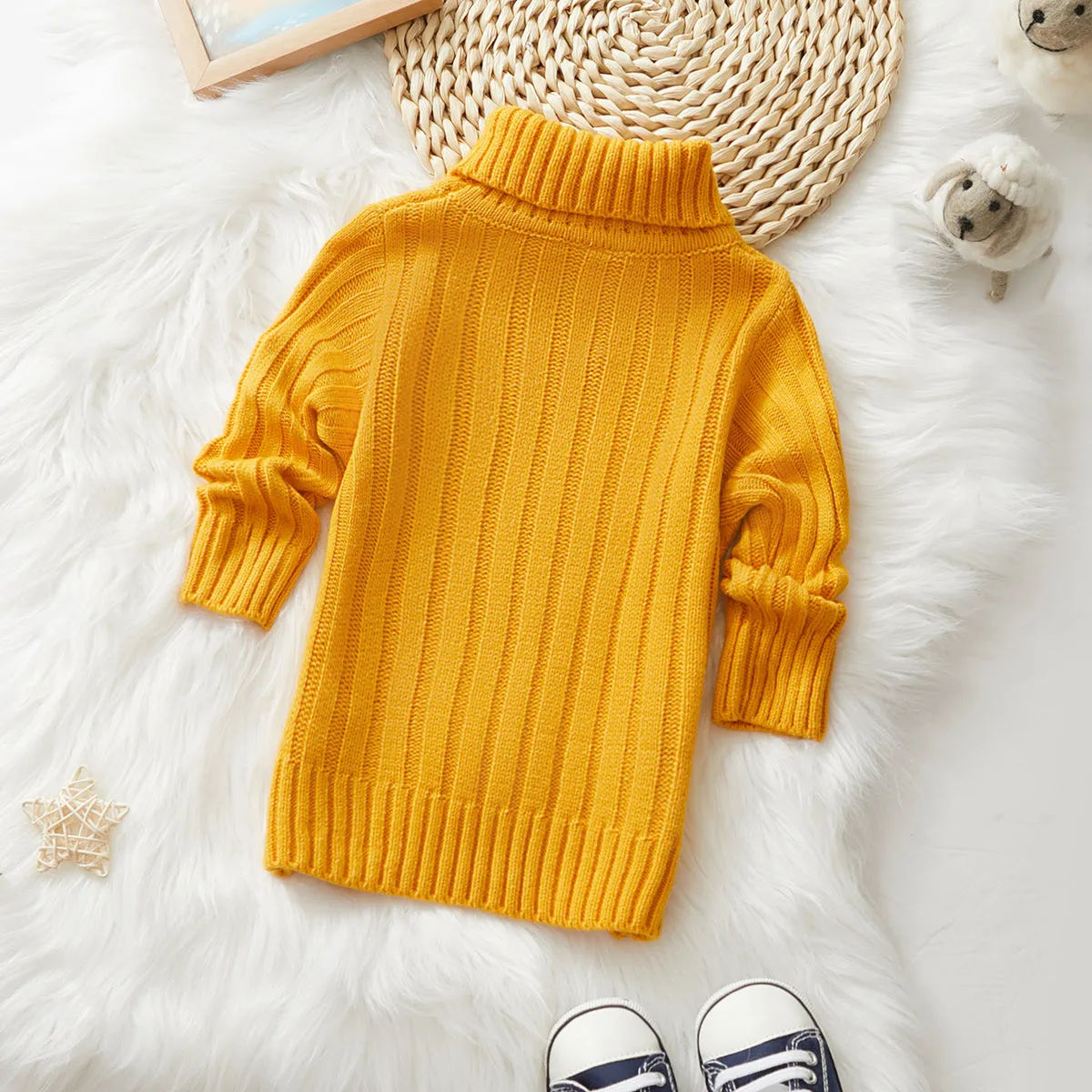 Toddler Girl/Boy Turtleneck Ribbed Knit Sweater