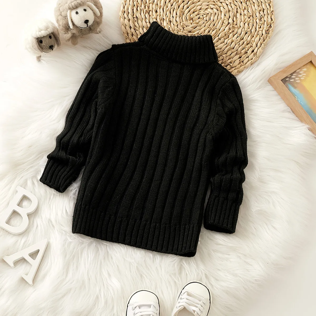 Toddler Girl/Boy Turtleneck Ribbed Knit Sweater