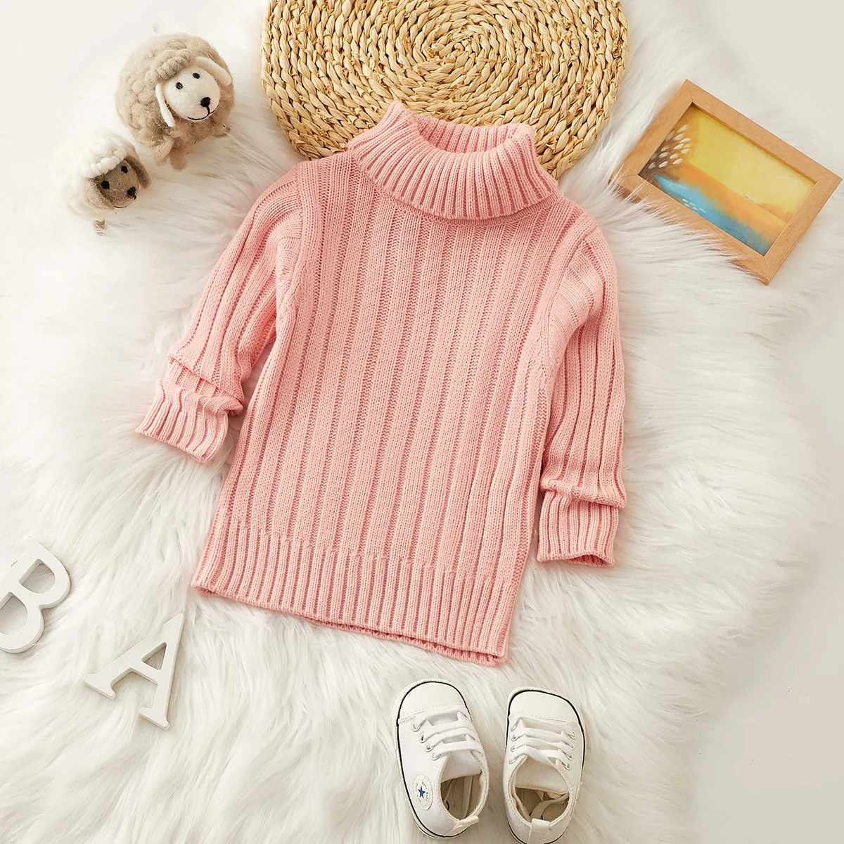 Toddler Girl/Boy Turtleneck Ribbed Knit Sweater