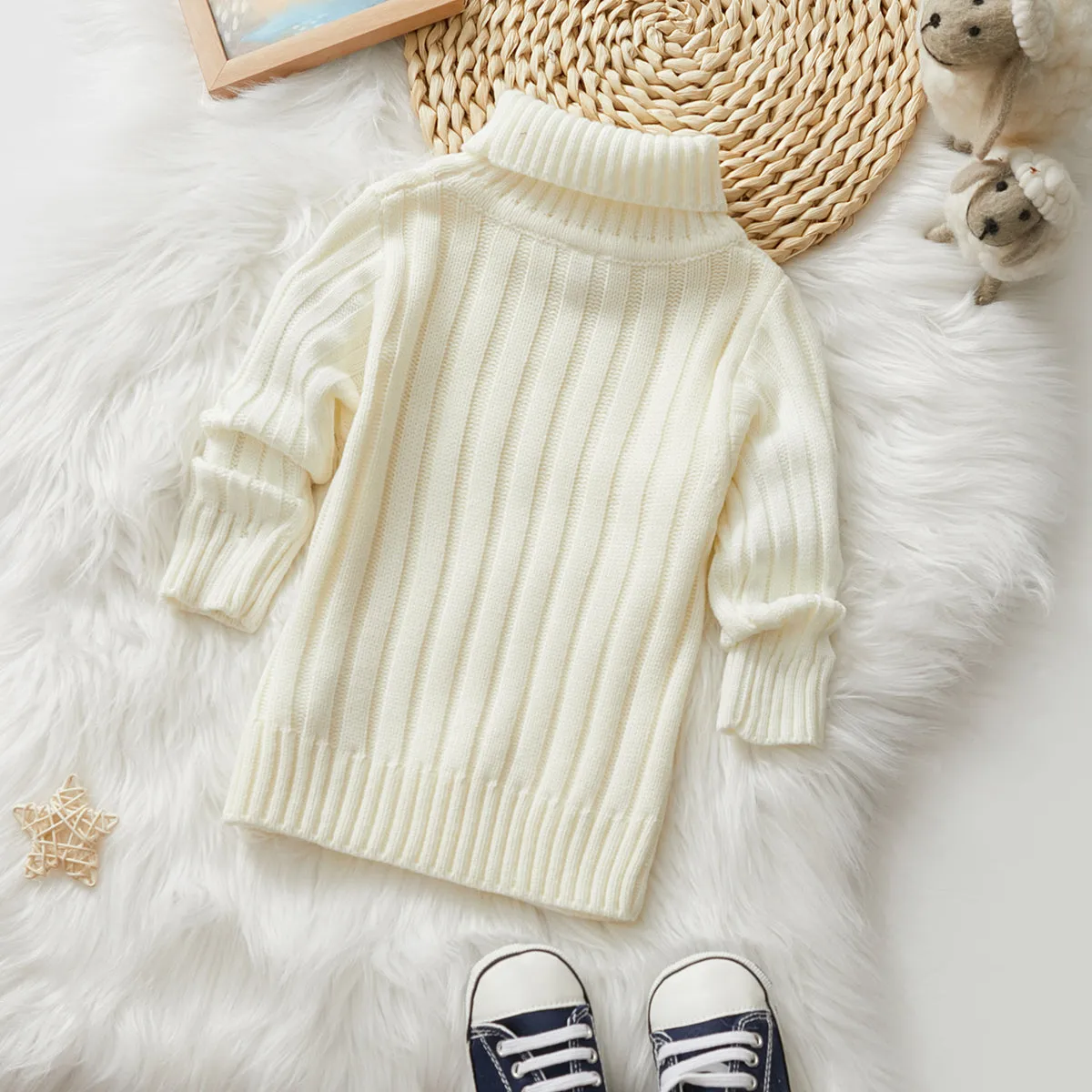 Toddler Girl/Boy Turtleneck Ribbed Knit Sweater