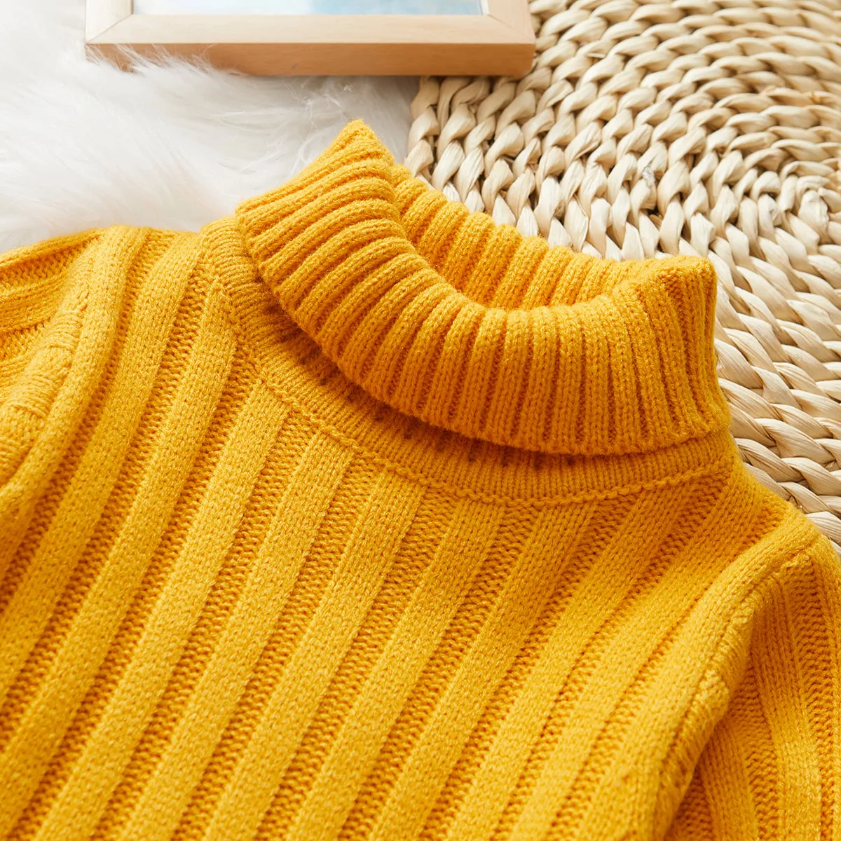Toddler Girl/Boy Turtleneck Ribbed Knit Sweater