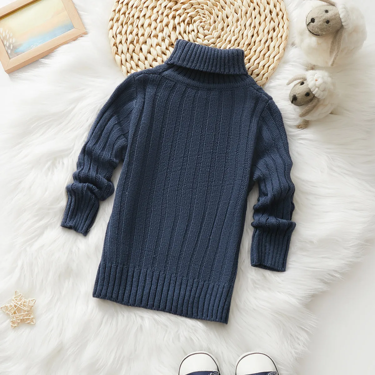 Toddler Girl/Boy Turtleneck Ribbed Knit Sweater