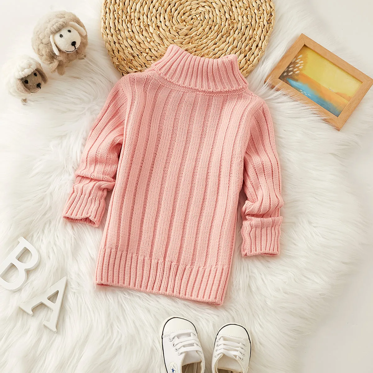 Toddler Girl/Boy Turtleneck Ribbed Knit Sweater