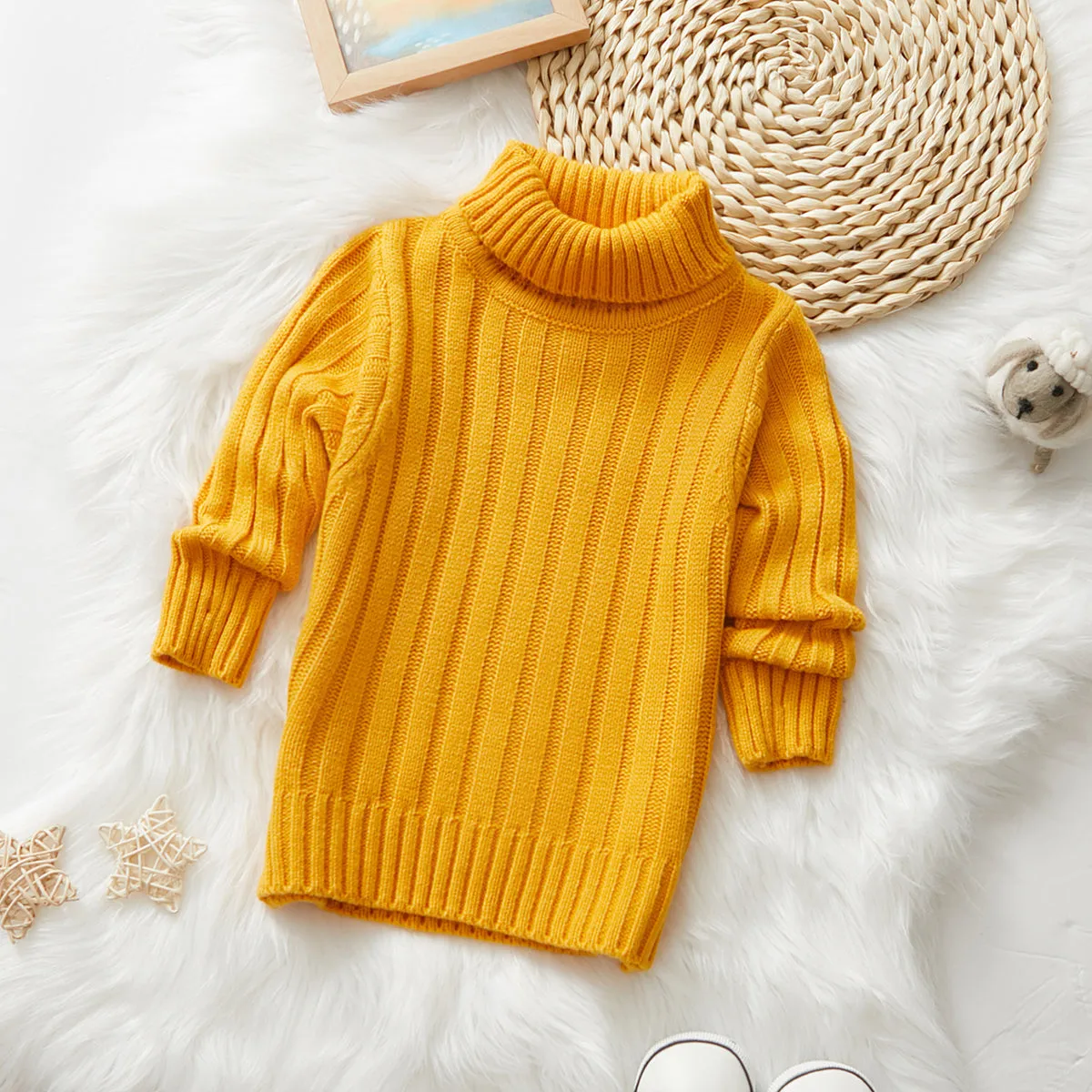 Toddler Girl/Boy Turtleneck Ribbed Knit Sweater