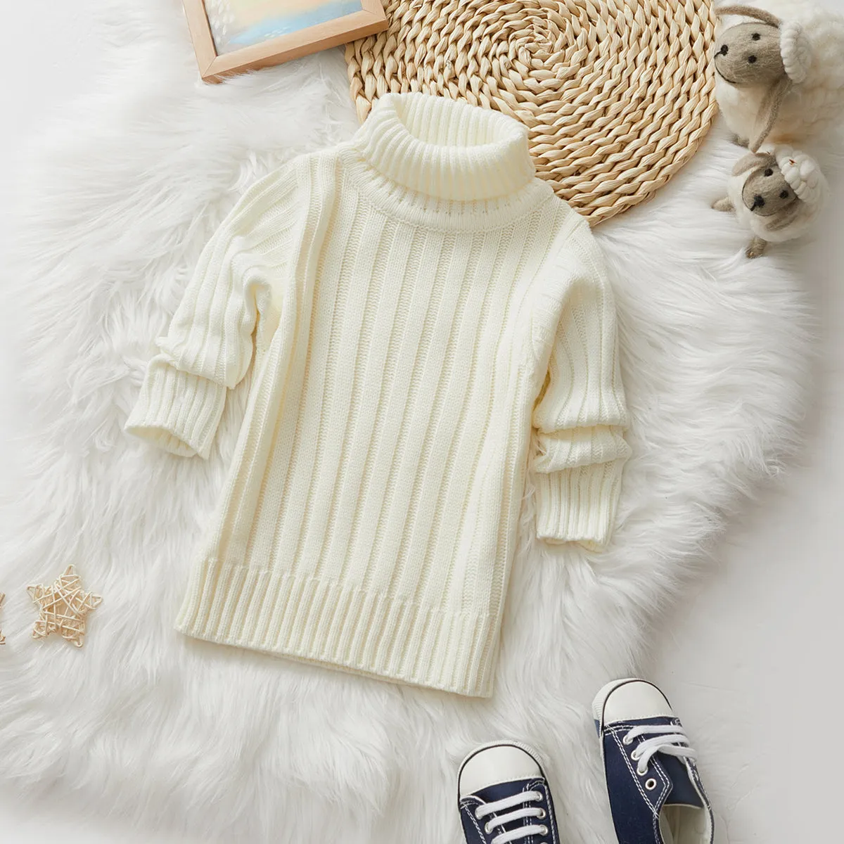 Toddler Girl/Boy Turtleneck Ribbed Knit Sweater