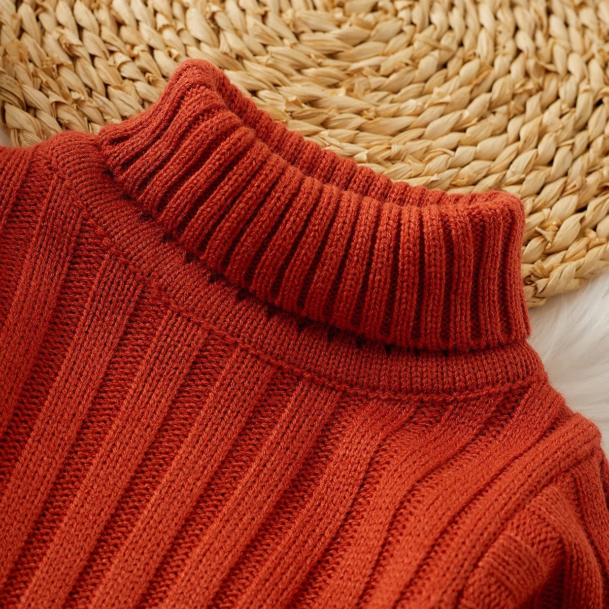 Toddler Girl/Boy Turtleneck Ribbed Knit Sweater