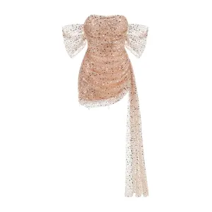 Trend4us Glamorous Sequin Ruched Off Shoulder Mini Dress
