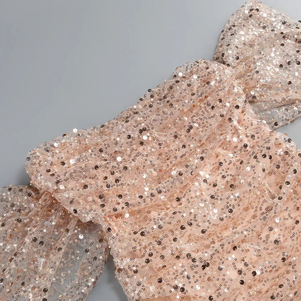 Trend4us Glamorous Sequin Ruched Off Shoulder Mini Dress
