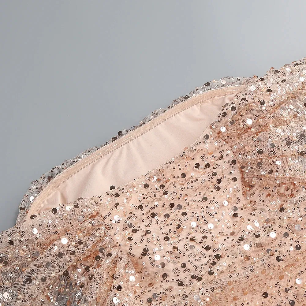Trend4us Glamorous Sequin Ruched Off Shoulder Mini Dress