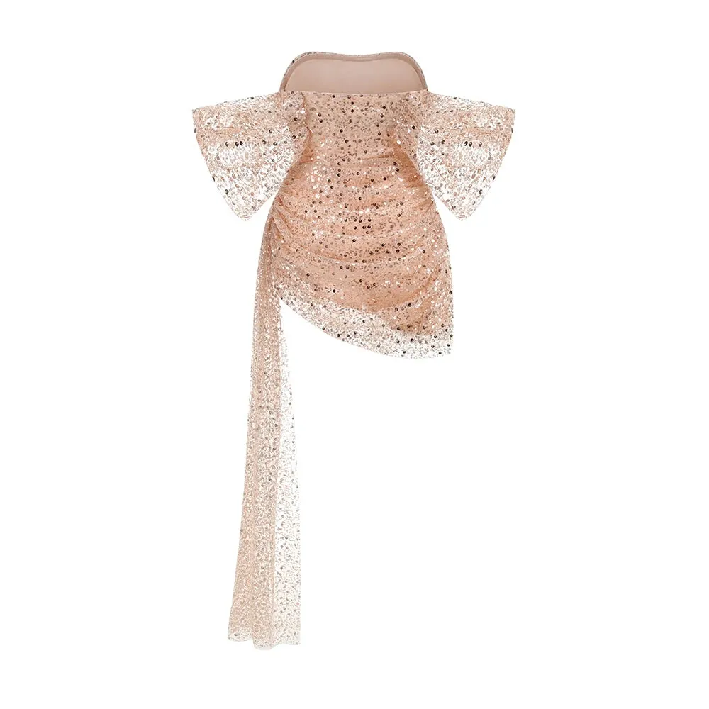 Trend4us Glamorous Sequin Ruched Off Shoulder Mini Dress