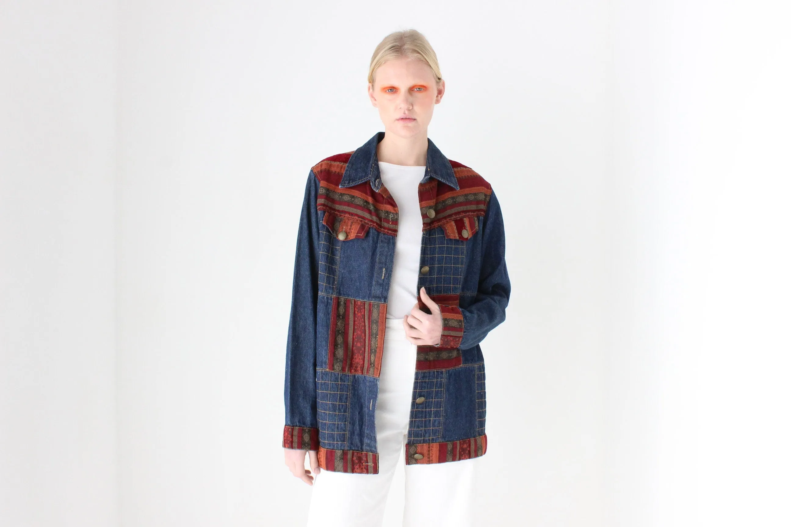 Vintage 90s Woven Patchwork Denim Jacket