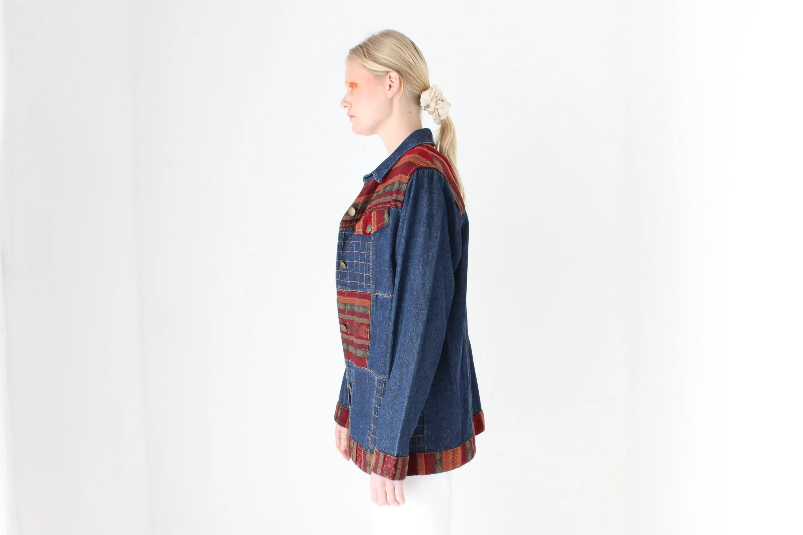 Vintage 90s Woven Patchwork Denim Jacket