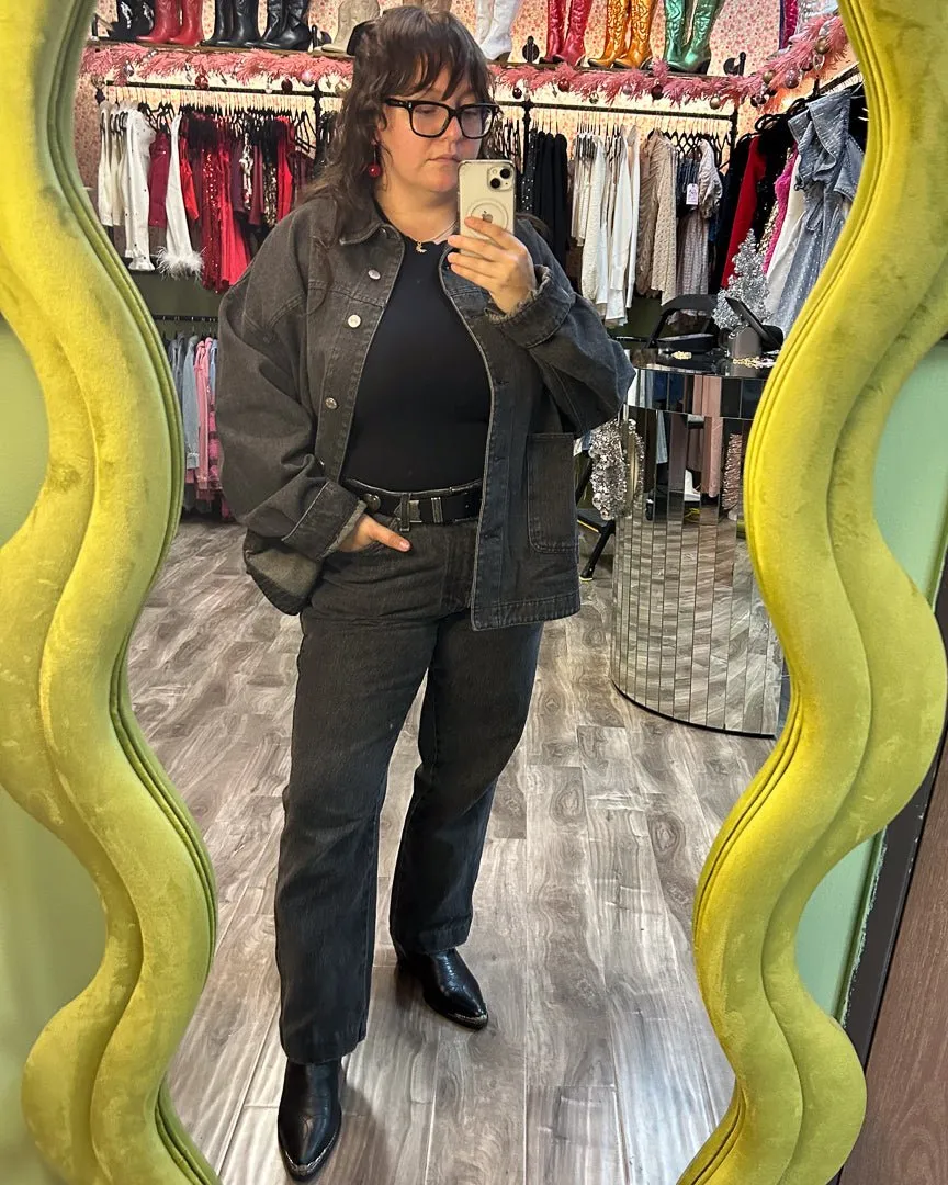 Vintage Black Oversized Denim Jacket