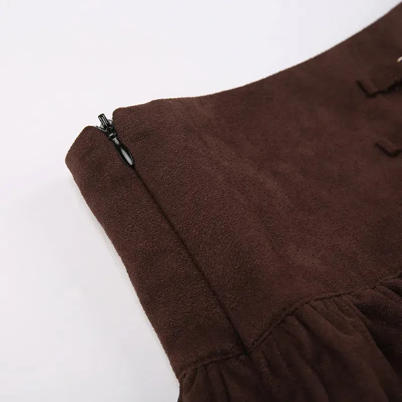 Vintage Brown Suede High Waist Mini Skirt