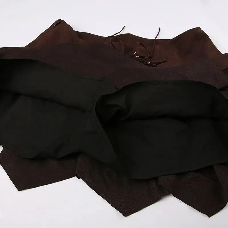 Vintage Brown Suede High Waist Mini Skirt