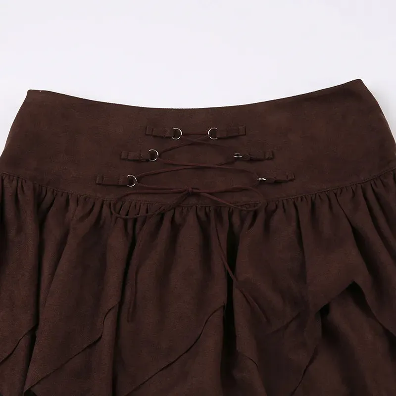 Vintage Brown Suede High Waist Mini Skirt