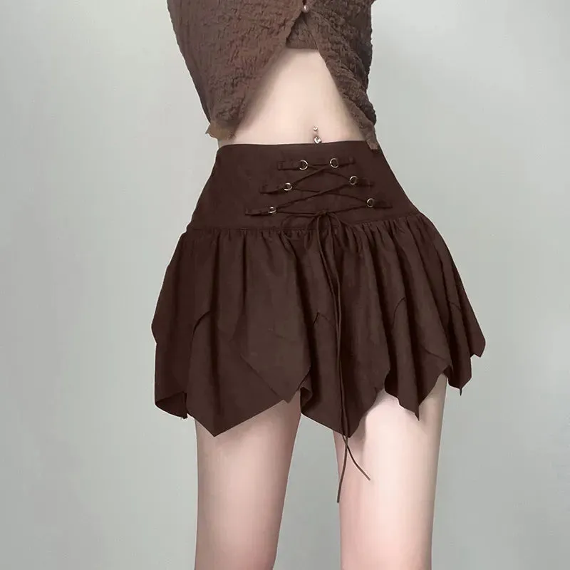 Vintage Brown Suede High Waist Mini Skirt