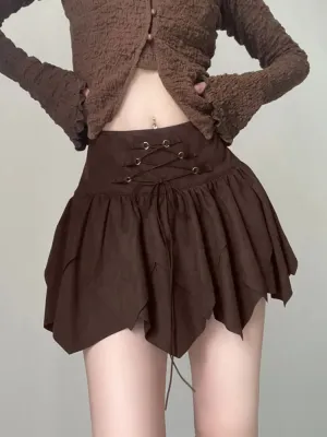 Vintage Brown Suede High Waist Mini Skirt
