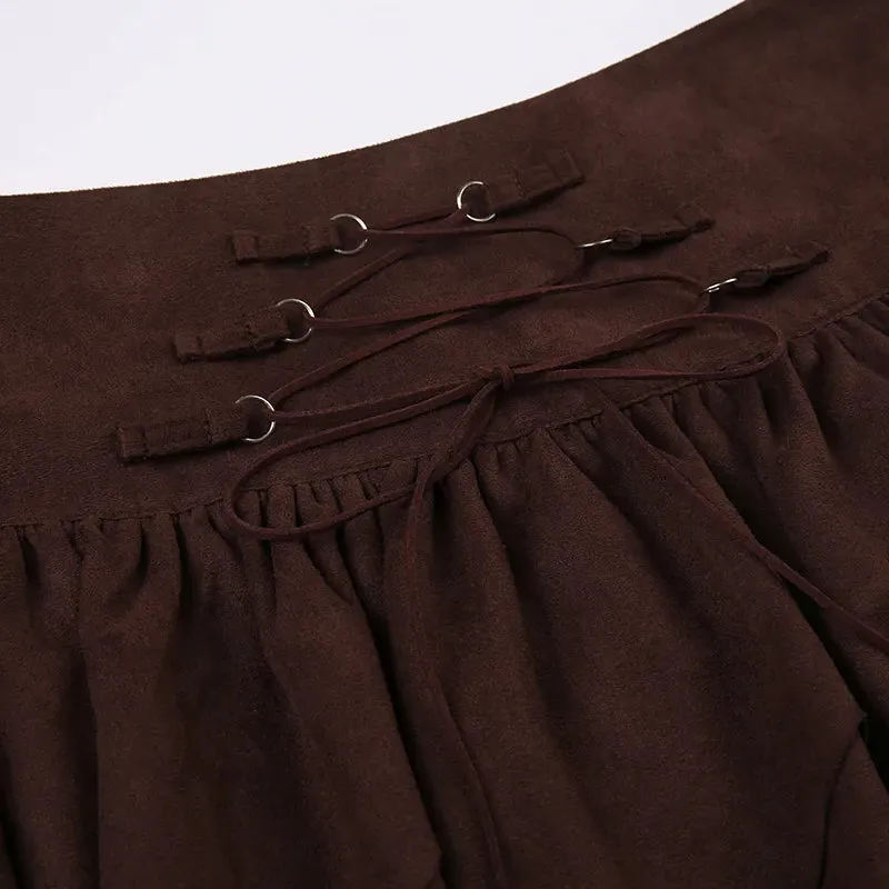 Vintage Brown Suede High Waist Mini Skirt