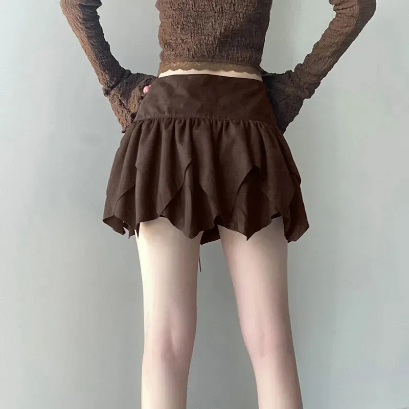 Vintage Brown Suede High Waist Mini Skirt