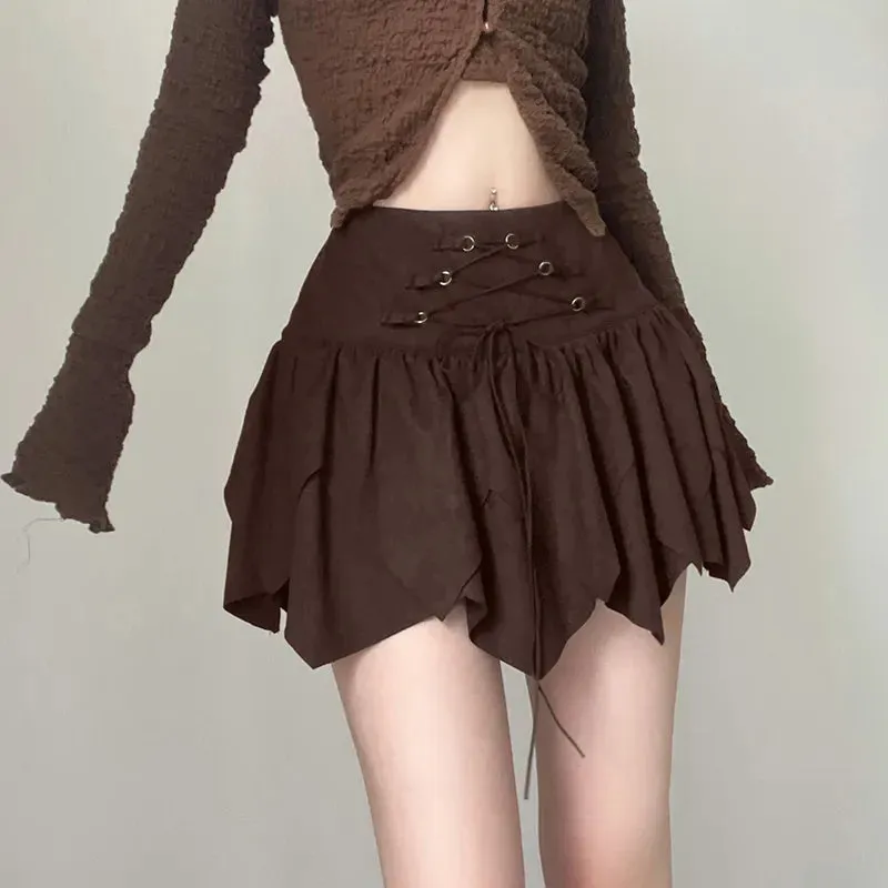 Vintage Brown Suede High Waist Mini Skirt