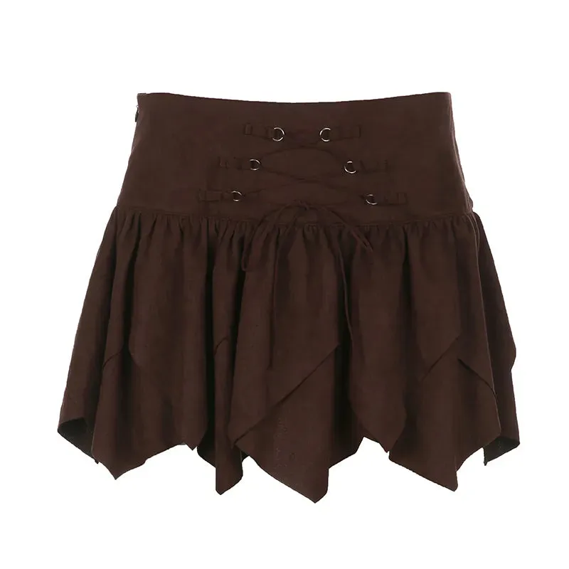 Vintage Brown Suede High Waist Mini Skirt