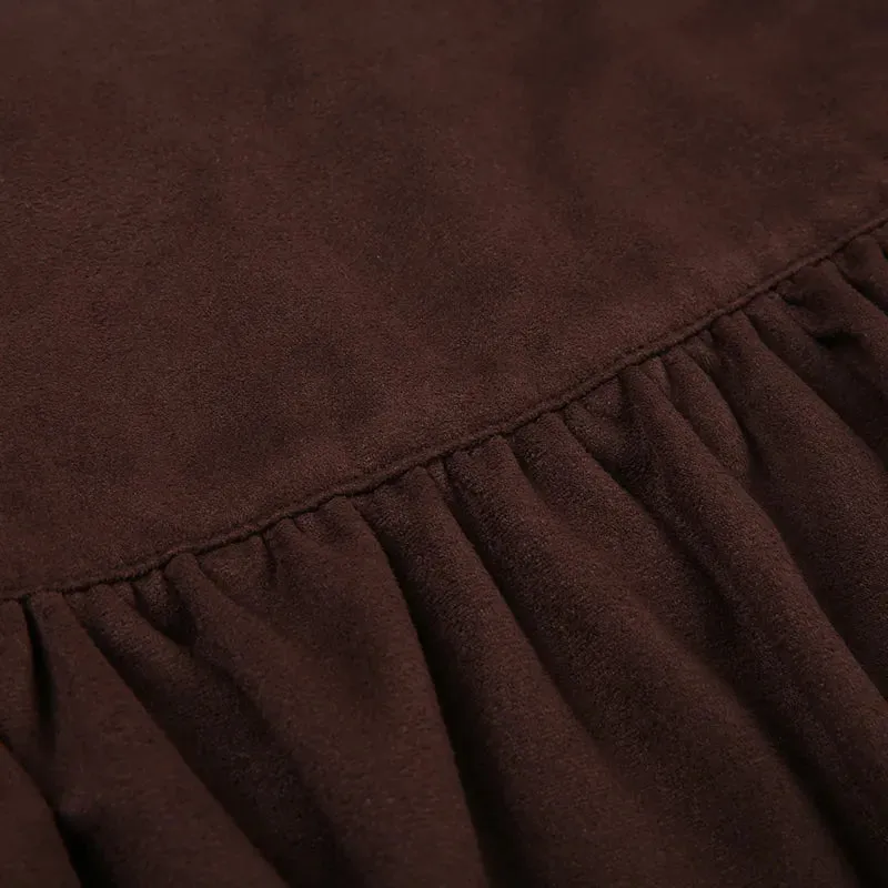 Vintage Brown Suede High Waist Mini Skirt