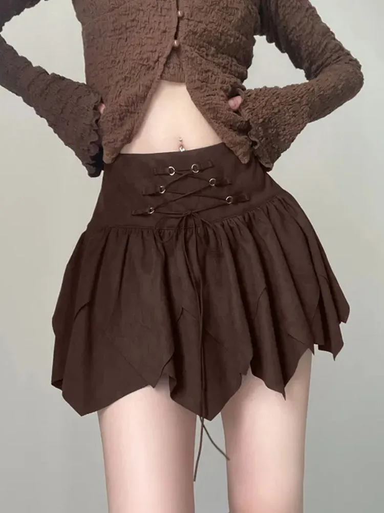 Vintage Brown Suede High Waist Mini Skirt
