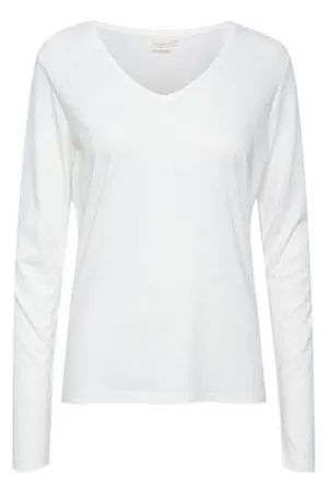 WHITE LONG SLEEVE V NECK T SHIRT