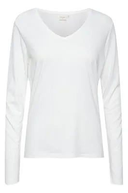WHITE LONG SLEEVE V NECK T SHIRT