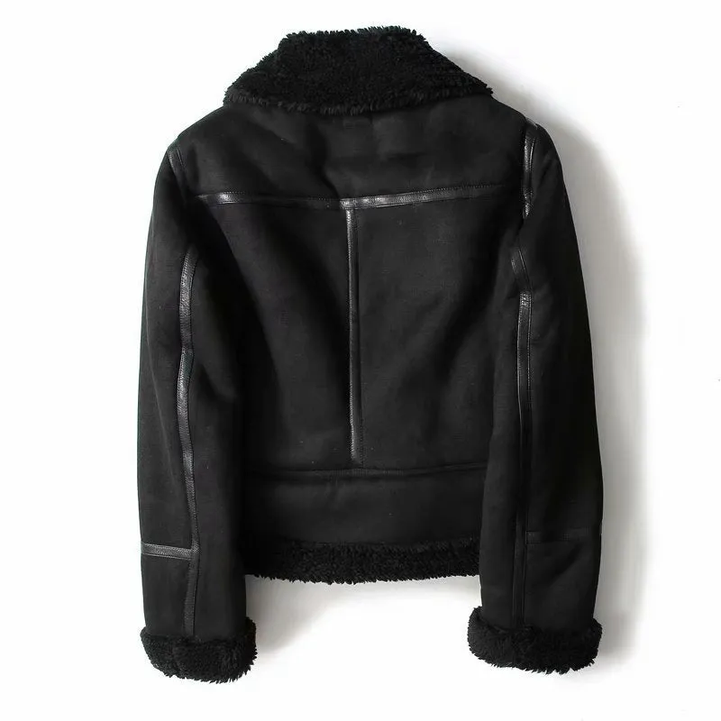 Winter women's oversized lapel women's extra-thick motorcycle suede fur all-in-one coat