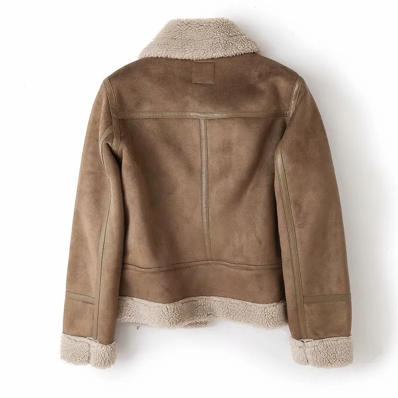 Winter women's oversized lapel women's extra-thick motorcycle suede fur all-in-one coat