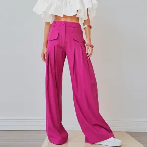 Women Fashion Rose Red Wide- Leg Pants